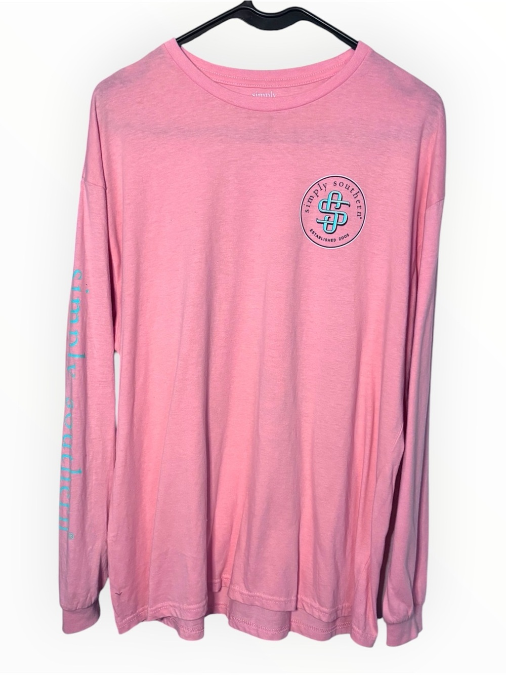 Casual Comfy Simply Southern Pink Long Sleeve T-Shirt w/ Graphic Print | Size L